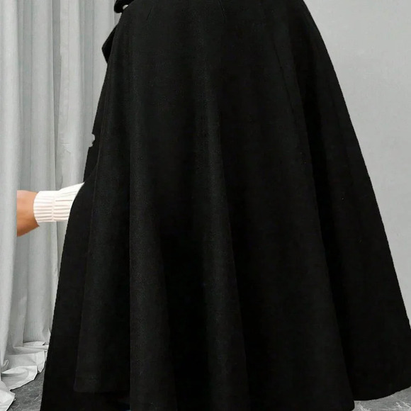 Black Elegant Women's Plus Size Button Poncho Sleeve cape coat - Picture 2 of 6